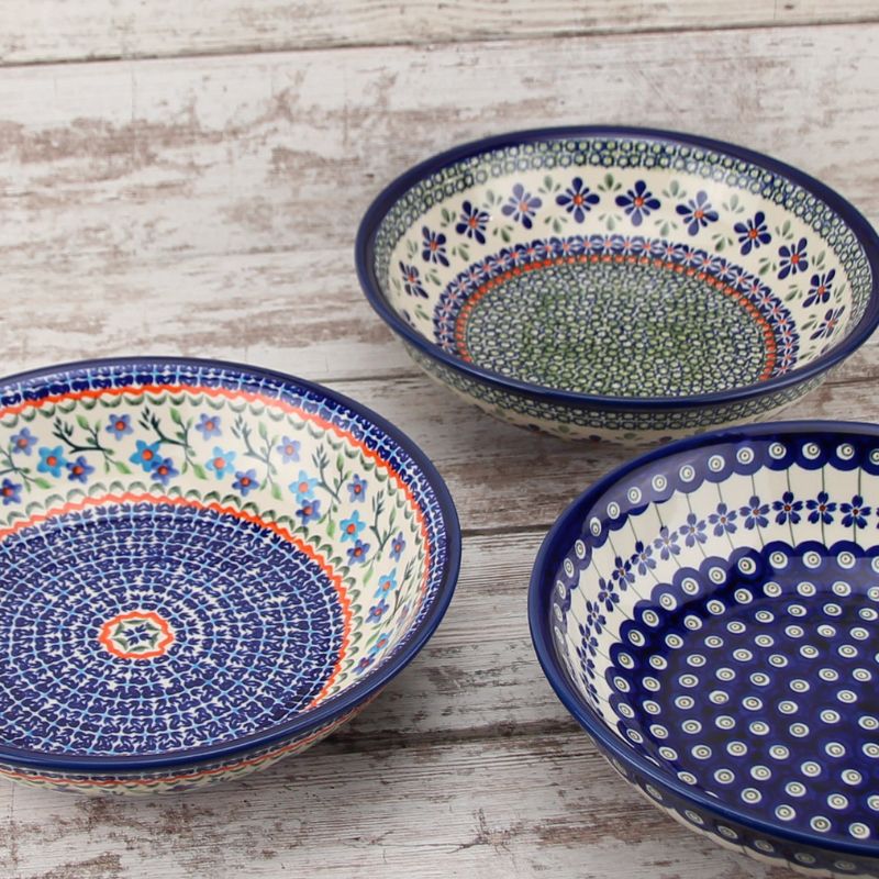 Polish pottery 9.5 inch soup plate and 10 inch pasta bowl in Blue Diamond Dream pattern 217a