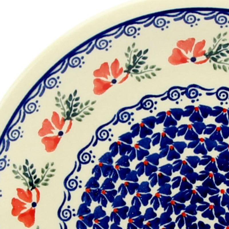 Polish pottery dinner plate in Poppy Garland 1115 pattern, handmade in Boleslawiec