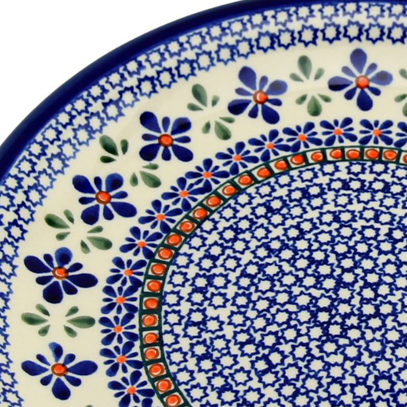 Polish pottery dinner plate in Star Flower 221a pattern, handmade in Boleslawiec