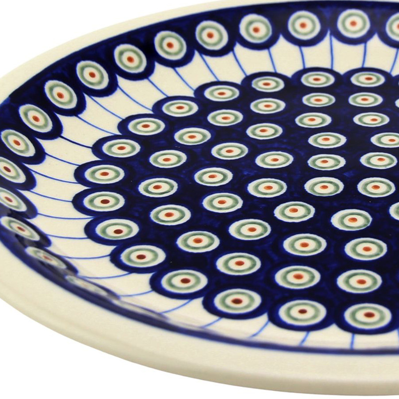 Polish pottery dinner plate in Cobalt Peacock 8 pattern, handmade in Boleslawiec