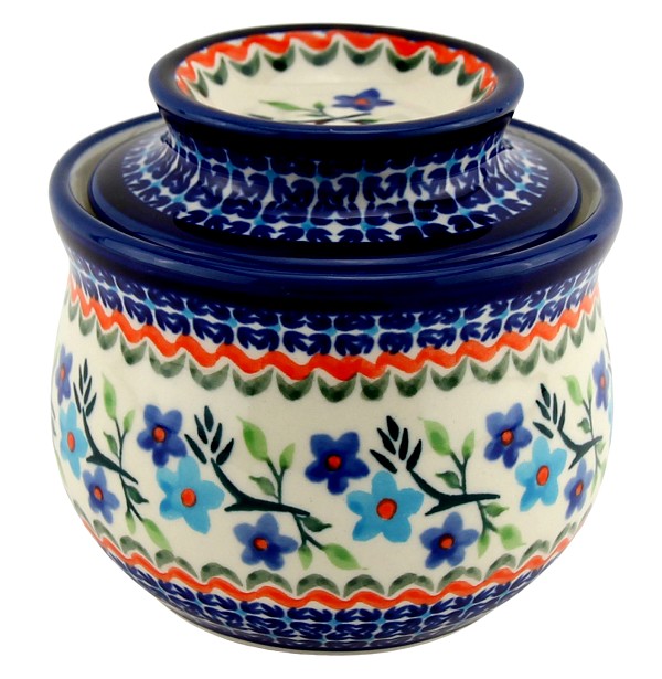 Polish Pottery French Butter Dish / Butter Bell 7.5 oz, Blue Blossom | Boleslawiec