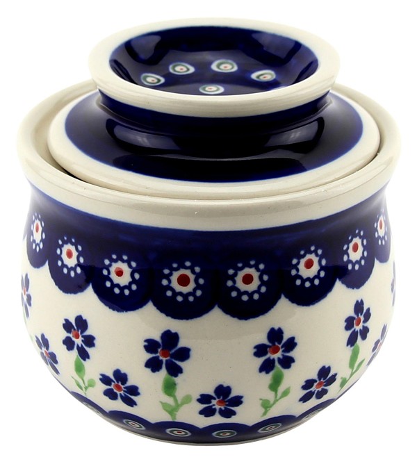 Polish Pottery French Butter Dish / Butter Bell 7.5 oz, Floral Peacock Fiesta | Boleslawiec