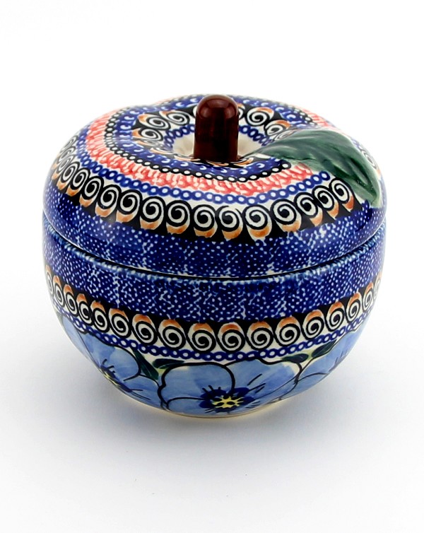 Polish Pottery Apple Baker with Lid 14 oz, Regal Bouquet Unikat | Boleslawiec