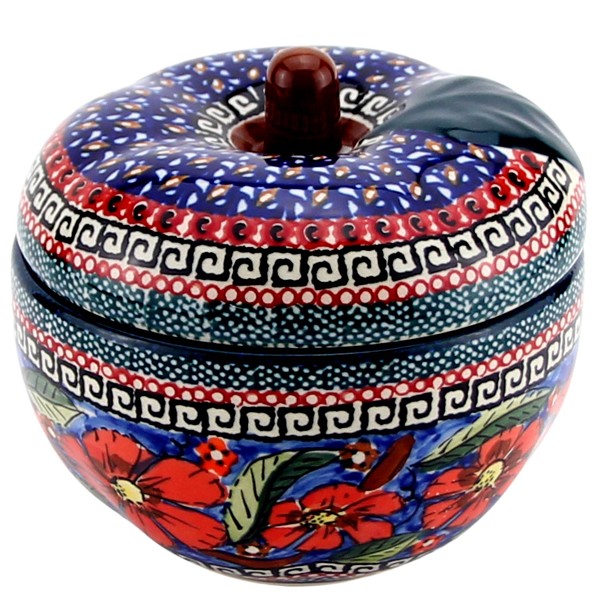 Polish Pottery Apple Baker with Lid 14 oz, Poppies Unikat | Boleslawiec