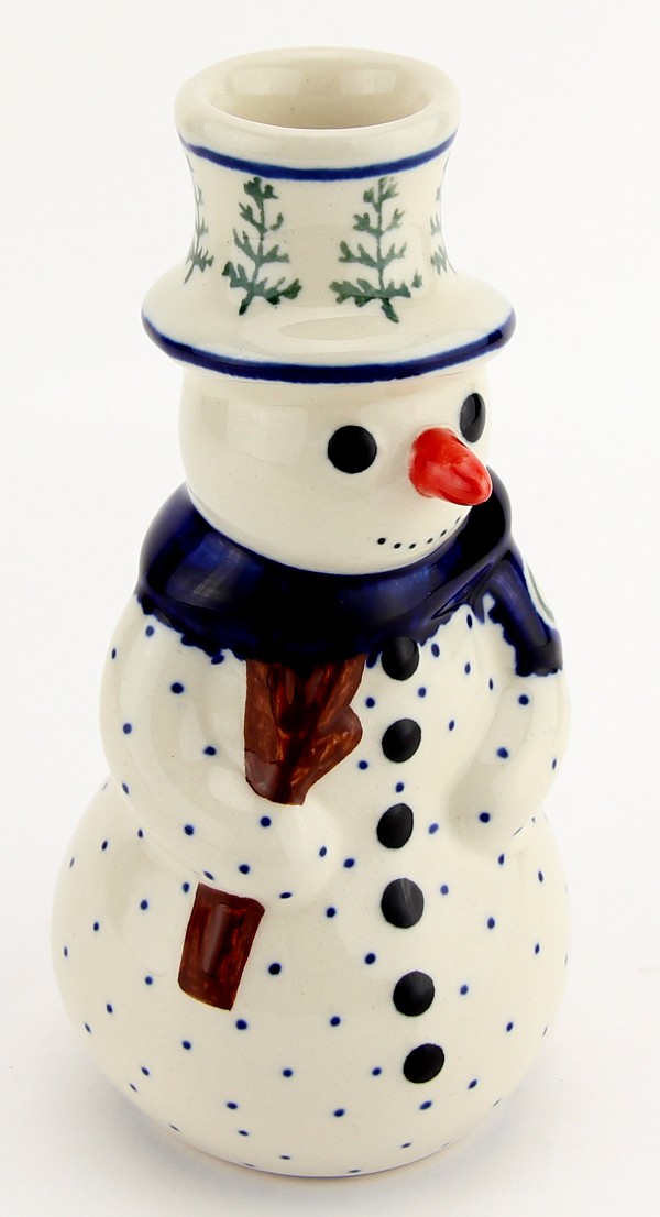 Polish Pottery Snowman Candle Holder Figurine 6.5