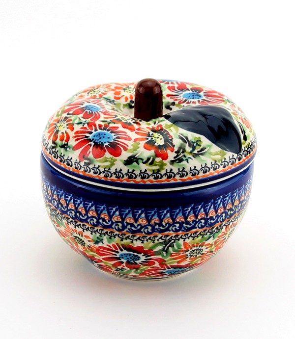 Polish Pottery Apple Baker with Lid 14 oz, Floral Garden Unikat | Boleslawiec