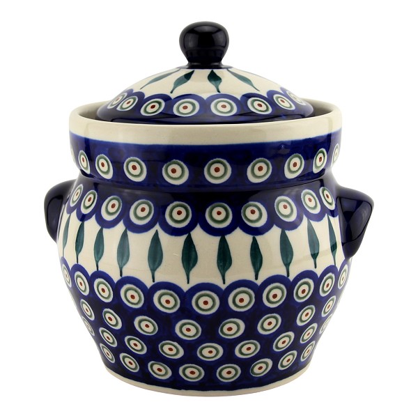 Polish Pottery Fermenting Crock 1.8 qt with Water-Seal Airlock, Peacock | Boleslawiec