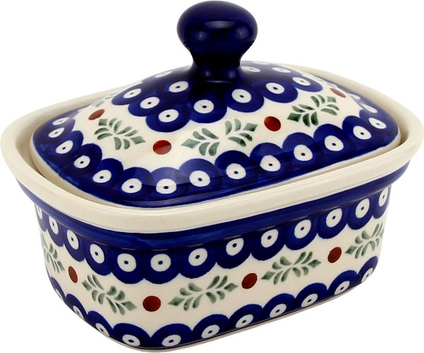 Polish Pottery Butter Dish with Lid 14 oz, Holly Berries | Boleslawiec
