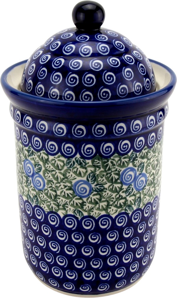 Polish Pottery Kitchen Canister with Lid 6 Cups / 45 oz, Blue Serenity Swirls | Boleslawiec