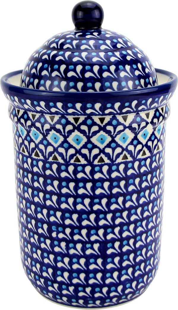 Polish Pottery Kitchen Canister with Lid 6 Cups / 45 oz, Blue Diamond Dream | Boleslawiec