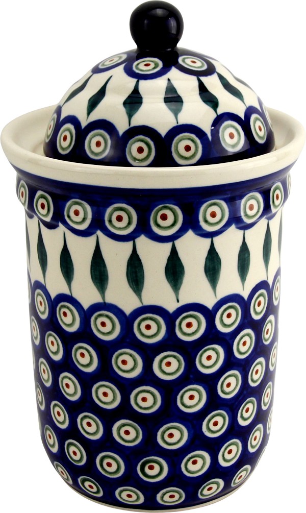Polish Pottery Kitchen Canister with Lid 6 Cups / 45 oz, Peacock | Boleslawiec