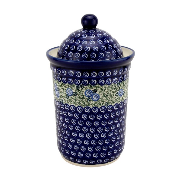 Polish Pottery Kitchen Canister with Lid 10 Cups / 2.5 qt, Blue Serenity Swirls | Boleslawiec