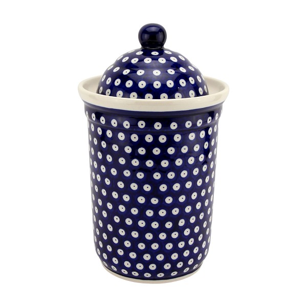 Polish Pottery Kitchen Canister with Lid 10 Cups / 2.5 qt, Polka Dot | Boleslawiec