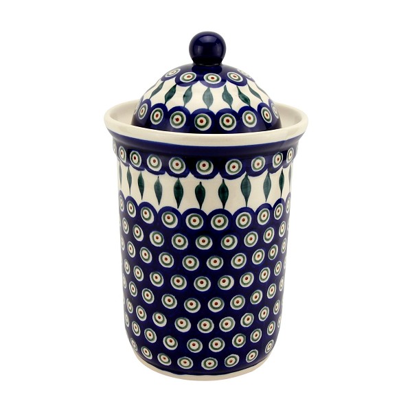 Polish Pottery Kitchen Canister with Lid 10 Cups / 2.5 qt, Peacock | Boleslawiec