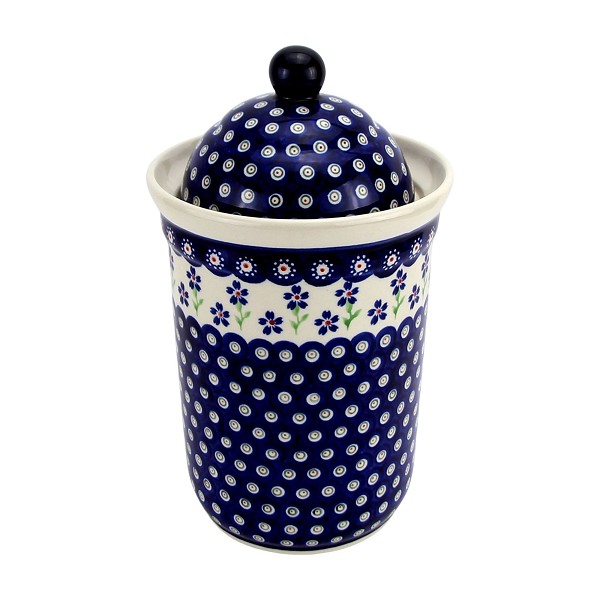 Polish Pottery Kitchen Canister with Lid 10 Cups / 2.5 qt, Floral Peacock Fiesta | Boleslawiec