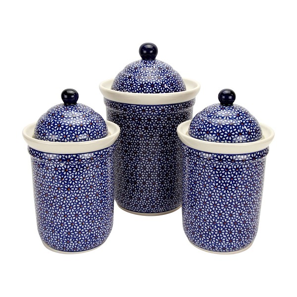 Polish Pottery 3-Piece Kitchen Canister Set, Daisy Dreams | Boleslawiec