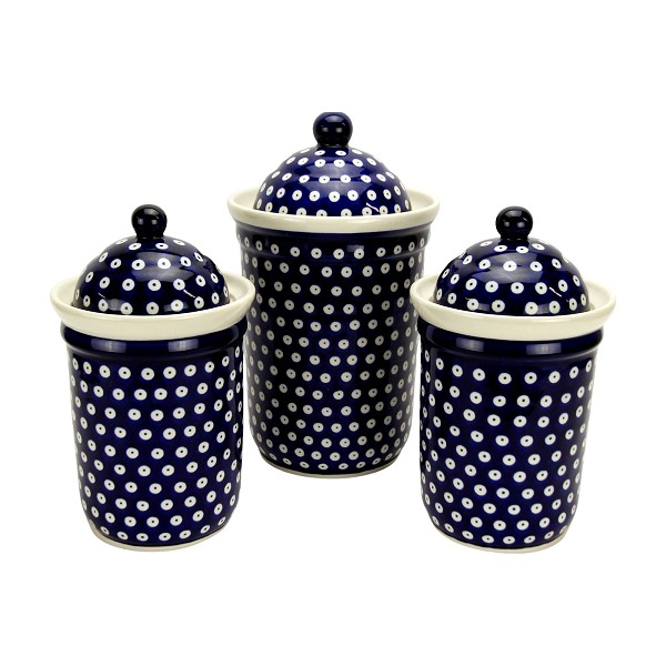 Polish Pottery 3-Piece Kitchen Canister Set, Polka Dot | Boleslawiec
