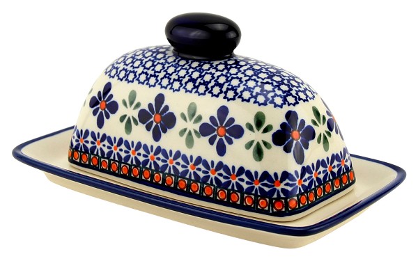 Polish Pottery Butter Dish with Lid, Star Flower | Boleslawiec