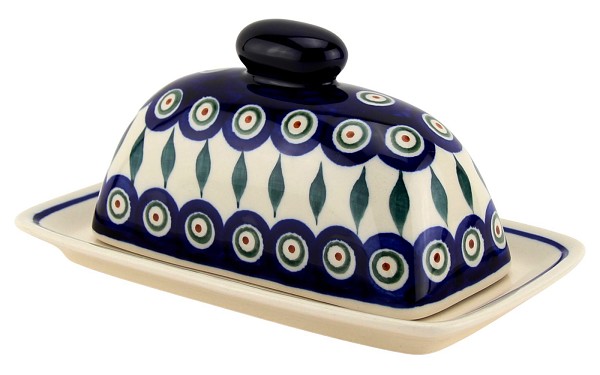 Polish Pottery Butter Dish with Lid, Peacock | Boleslawiec