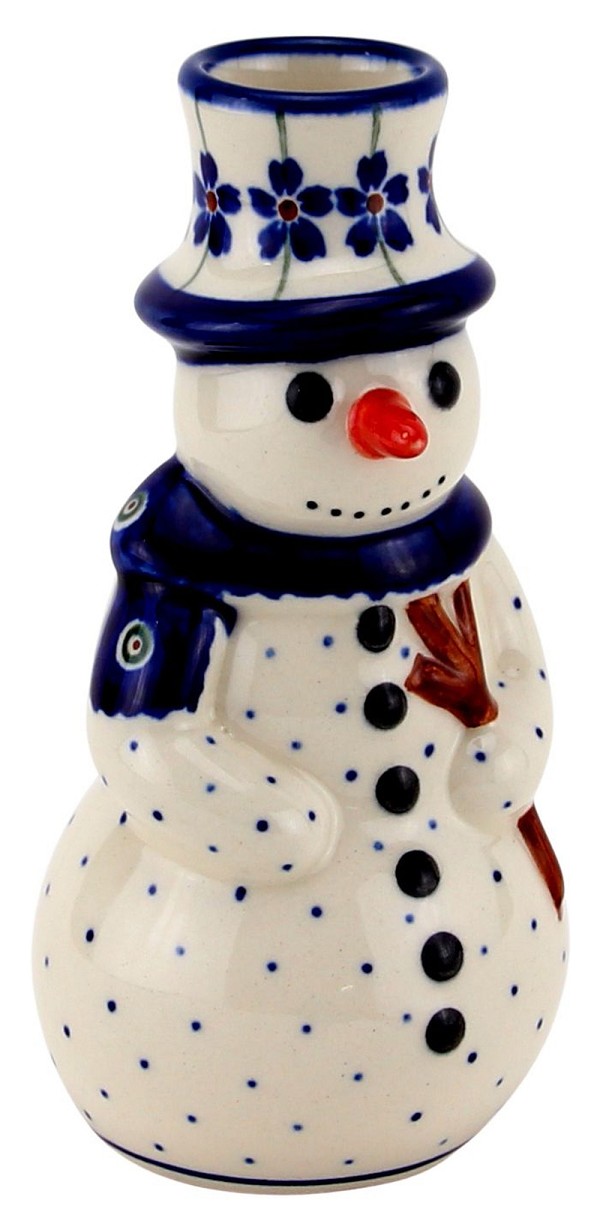 Polish Pottery Snowman Candle Holder Figurine 6.5