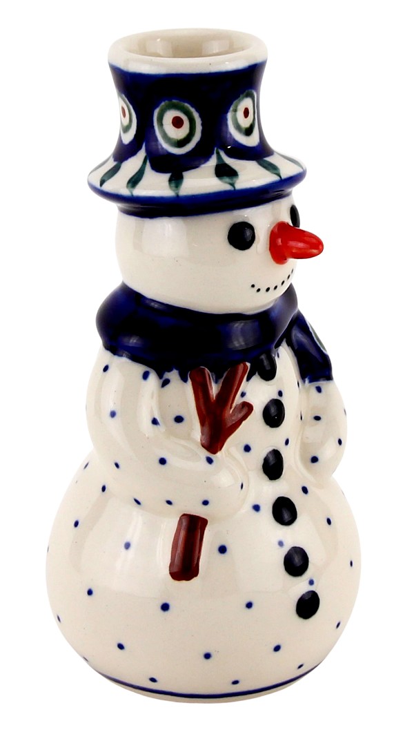 Polish Pottery Snowman Candle Holder Figurine 6.5