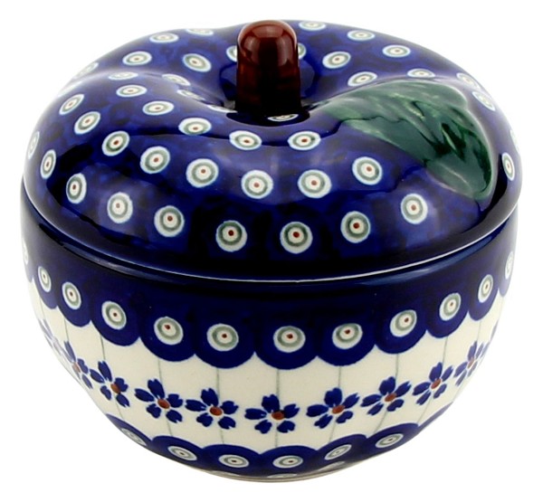 Polish Pottery Apple Baker with Lid 14 oz, Floral Peacock | Boleslawiec