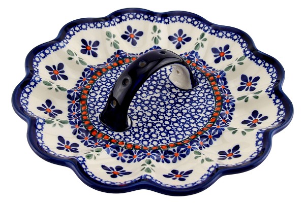 Polish Pottery Deviled Egg Platter with Handle 12-Egg, Star Flower | Boleslawiec