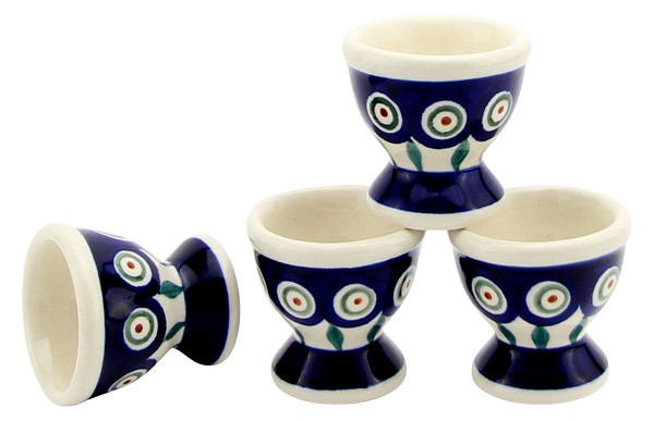 Polish Pottery Egg Cup Set of 4 for Soft-Boiled Eggs, Peacock | Boleslawiec