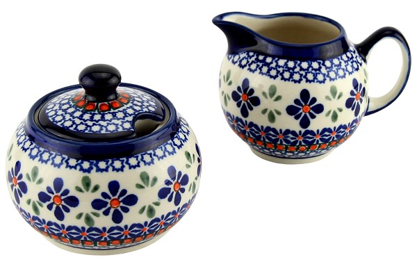 Polish Pottery Creamer & Sugar Bowl Set, Star Flower | Boleslawiec