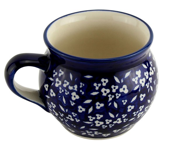 Polish Pottery Bubble Coffee Mug 16 oz, Midnight Blossom | Boleslawiec