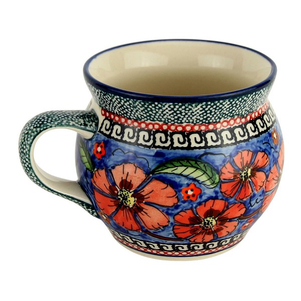 Polish Pottery Bubble Coffee Mug 16 oz, Poppies Unikat | Boleslawiec