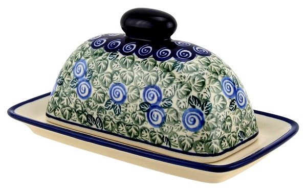 Polish Pottery Butter Dish with Lid, Blue Serenity Swirls | Boleslawiec