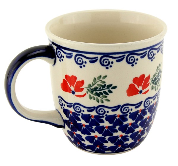 Polish Pottery Mug 12 oz, Poppy Garland | Boleslawiec