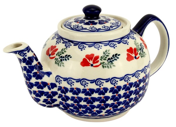 Polish Pottery Teapot 32 oz, Poppy Garland | Boleslawiec