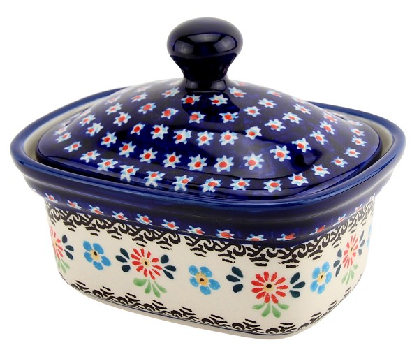 Polish Pottery Butter Dish with Lid 14 oz, Timeless Daisy Delight | Boleslawiec