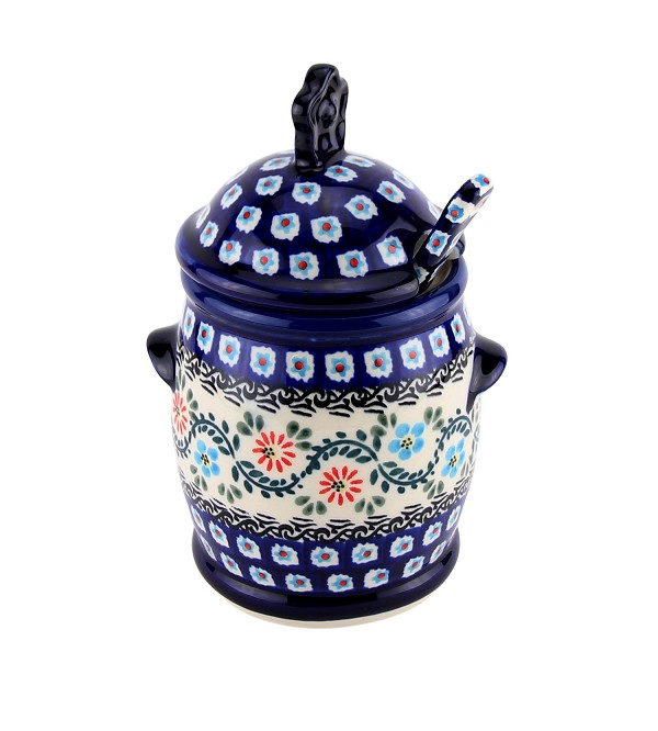 Polish Pottery Honey Pot with Dipper & Lid – 18 oz.