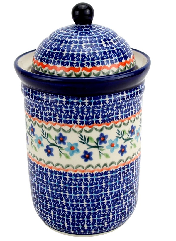 Polish Pottery Kitchen Canister with Lid 6 Cups / 45 oz, Blue Blossom | Boleslawiec