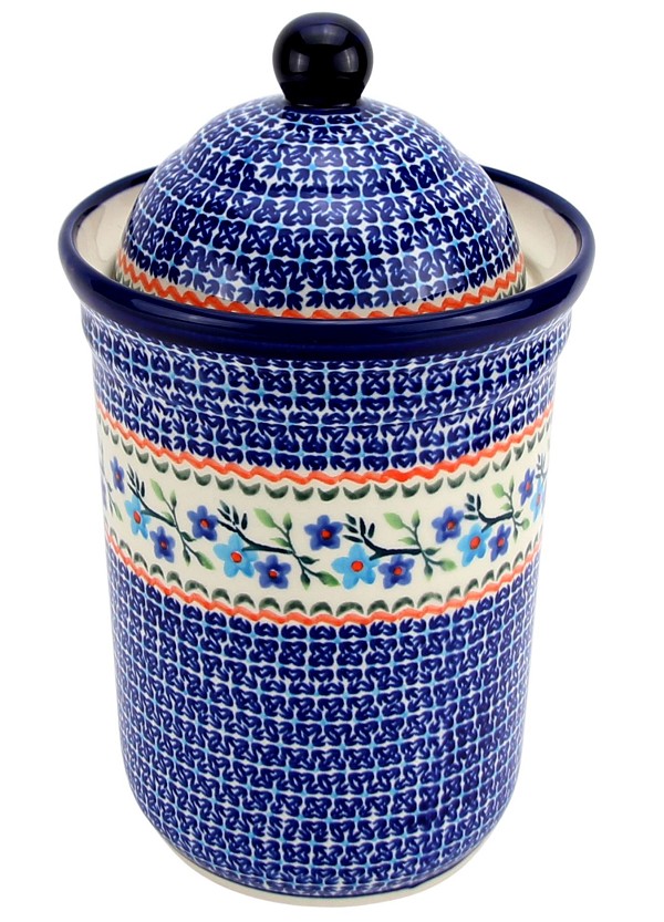 Polish Pottery Kitchen Canister with Lid 10 Cups / 2.5 qt, Blue Blossom | Boleslawiec