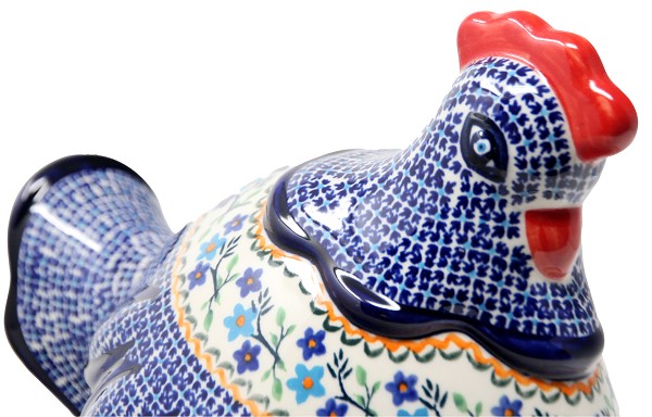 Polish Pottery Serving Platter with Hen Shaped Cover