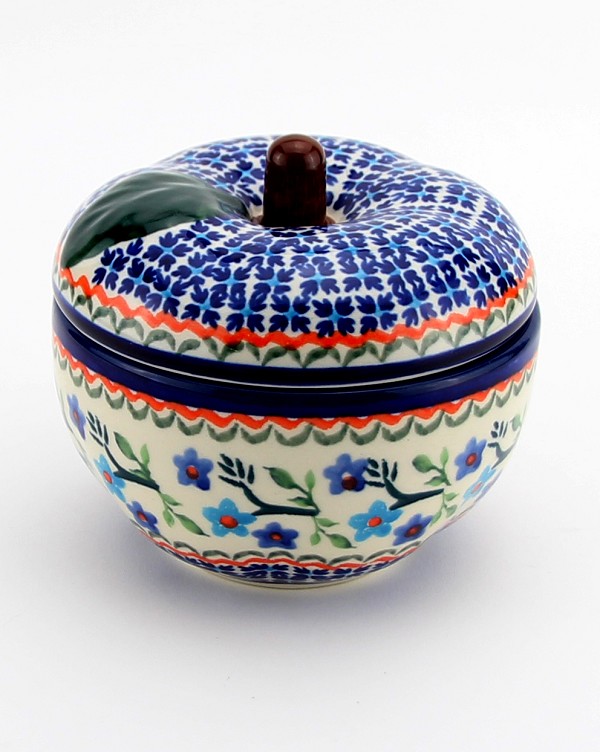Polish Pottery Apple Baker with Lid 14 oz, Blue Blossom | Boleslawiec