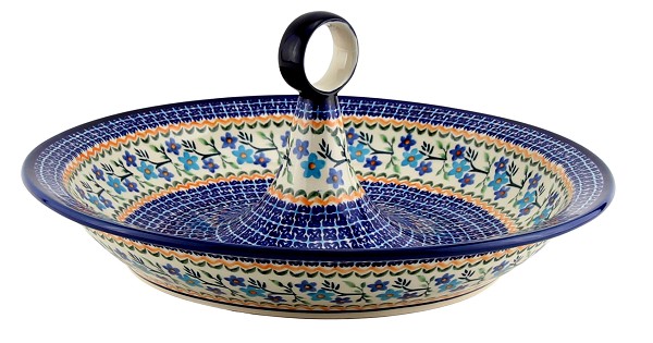 Polish Pottery Serving Bowl with Center Handle 13.5