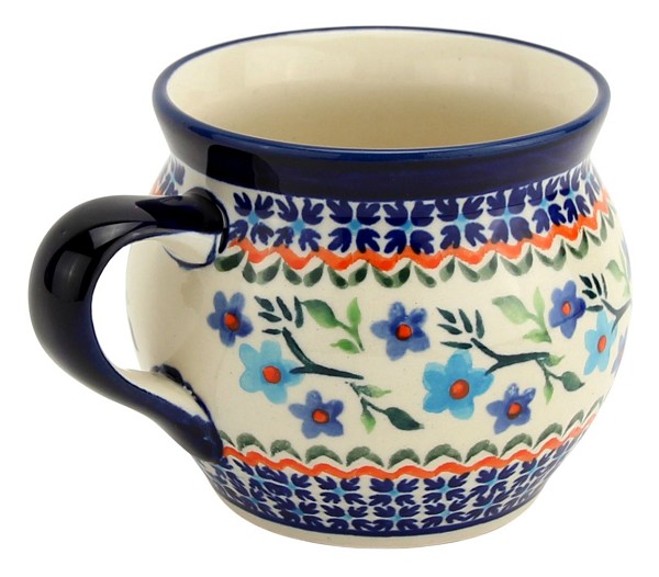 Polish Pottery Bubble Coffee Mug 16 oz, Blue Blossom | Boleslawiec