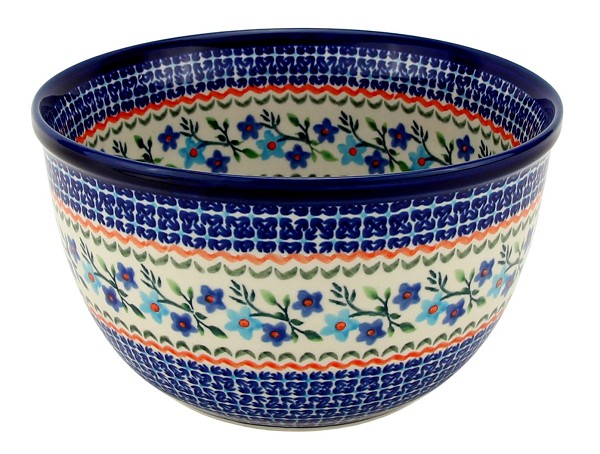Polish Pottery Mixing & Serving Bowl 2 qt, Blue Blossom | Boleslawiec