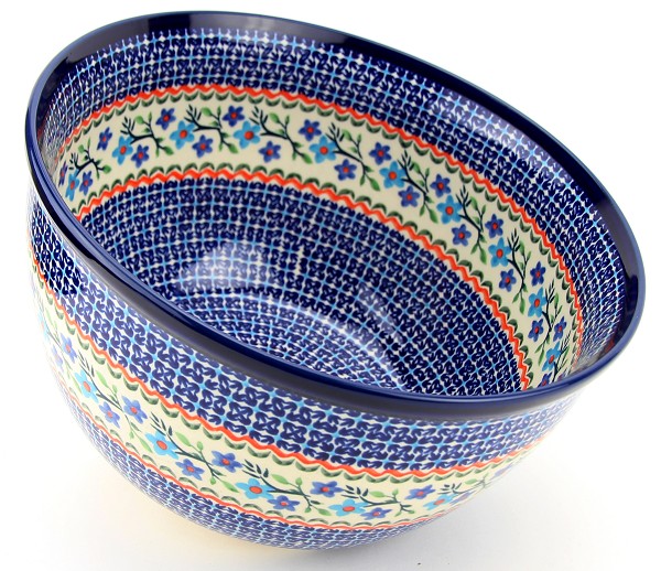 Polish Pottery Mixing & Serving Bowl 5 qt, Blue Blossom | Boleslawiec