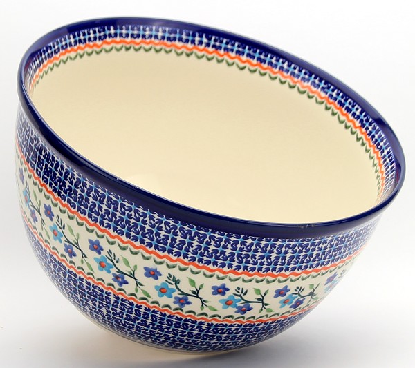 Polish Pottery Mixing & Serving Bowl 5 qt, Blue Blossom | Boleslawiec