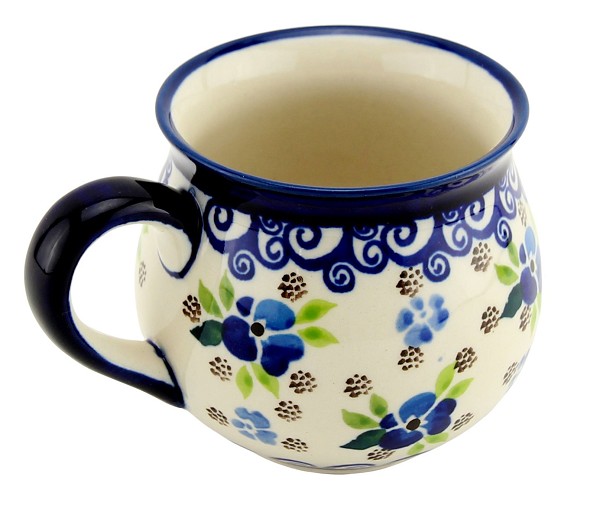 Polish Pottery Coffee Mug 8 oz, Dayflower Swirl Serenade | Boleslawiec