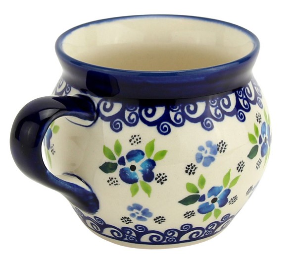 Polish Pottery Bubble Coffee Mug 16 oz, Dayflower Swirl Serenade | Boleslawiec