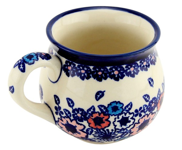 Polish Pottery Coffee Mug 8 oz, Winter Rose Radiance | Boleslawiec