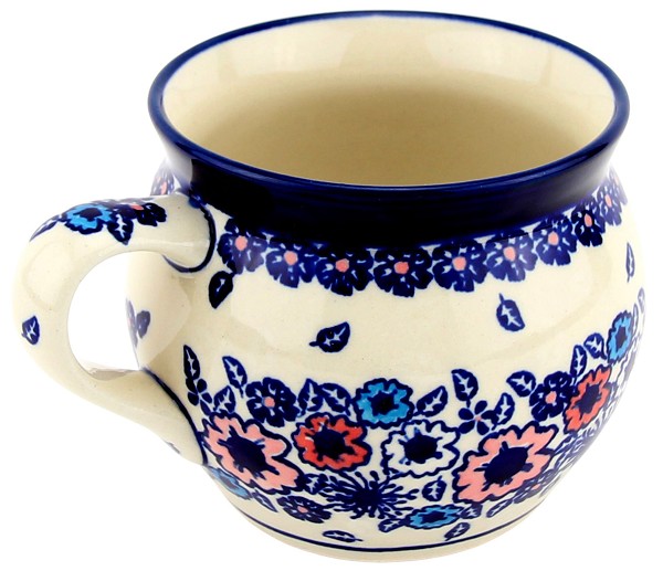 Polish Pottery Bubble Coffee Mug 16 oz, Winter Rose Radiance | Boleslawiec