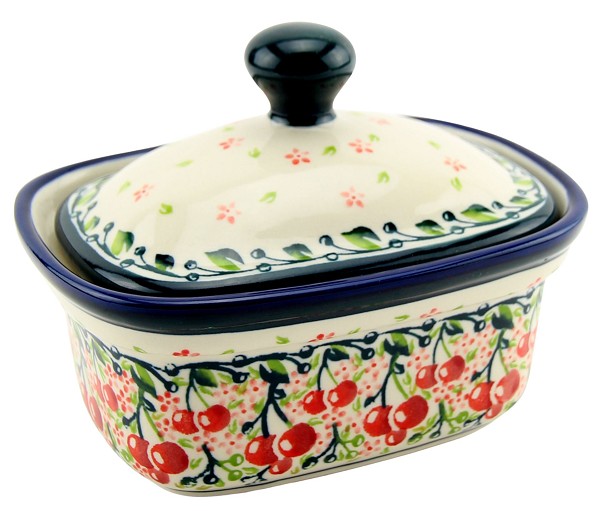 Polish Pottery Butter Dish with Lid 14 oz, Cherry Blossom Bliss | Boleslawiec